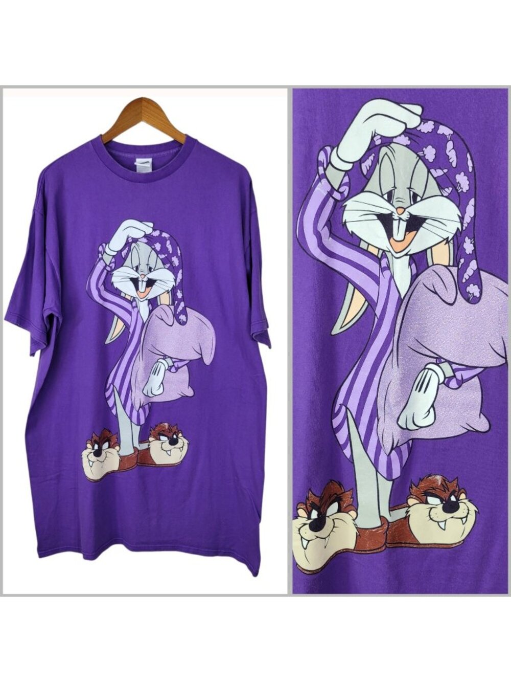 Vintage 90s Looney Tunes Bugs Bunny Sleep Shirt One Size Small Medium Large Taz